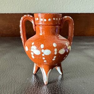 Mini Terracotta Vase with Dual Handles & White Dots Handcrafted in Mexico